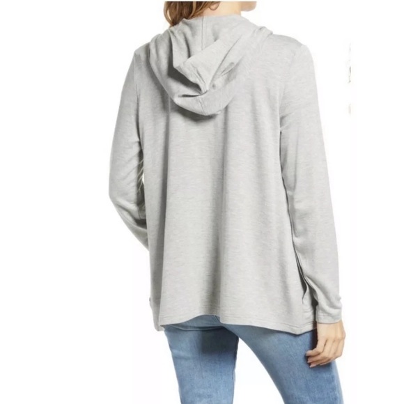 NWT Splendid Open Front High Low Hooded Cardigan XS Gray Lightweight - Picture 2 of 6